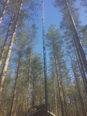 Eddy Flux Tower at the research station in Rosinedal. This is the unfertilized Scots Pine plantation. First experiments within 'Isodrones' have been conducted here between May-August 2018.